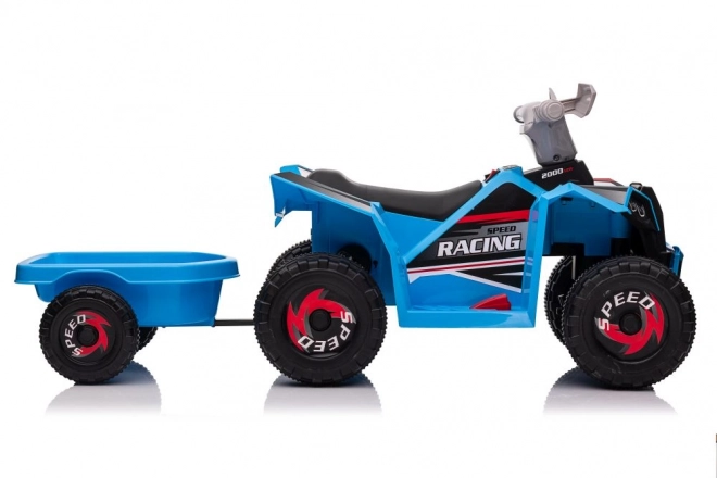 Quad elettrico blu con rimorchio