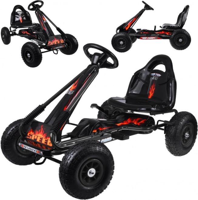 Grande go-kart a pedali per bambini con sedile regolabile e ruote gonfiabili – nero