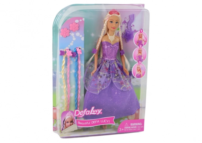 Bambola Principessa Vestito Viola con Treccine Aggiuntive