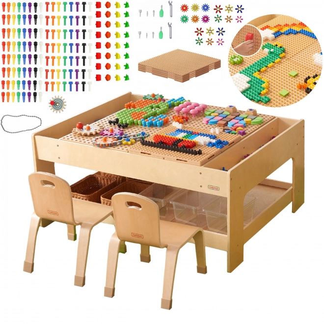 tavolo educativo in legno masterkidz con accessori stem e 563 blocchi