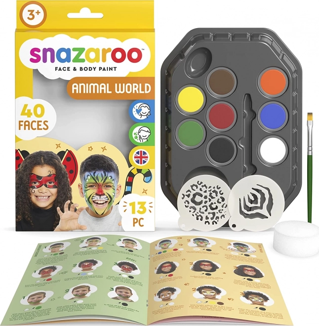 Snazaroo kit 8 colori per viso e corpo con stencil Mondo animale