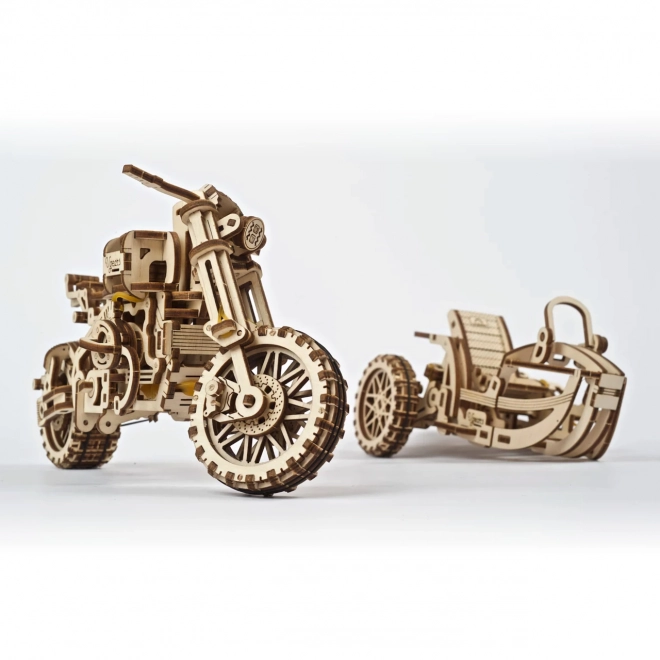 Moto Scrambler con Sidecar Ugears 3D Puzzle Meccanico di Legno