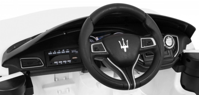Maserati Ghibli batteria per bambini Bianco + Telecomando + Avvio lento + EVA + MP3 USB + LED