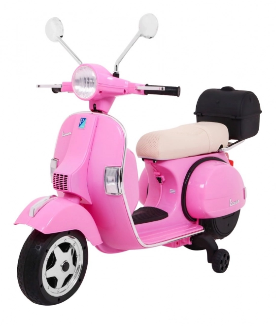 vespa elettrica per bambini rosa con ruote ausiliarie e audio