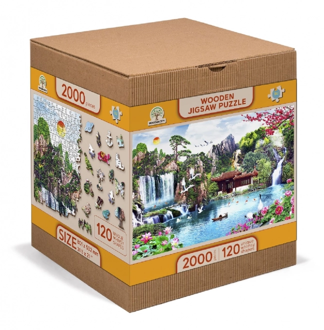 Puzzle in legno Cascate nel giardino giapponese 2 in 1, 2000 pezzi