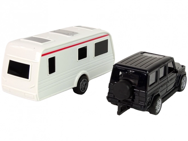 Set veicoli Jeep nero camper con elementi in metallo