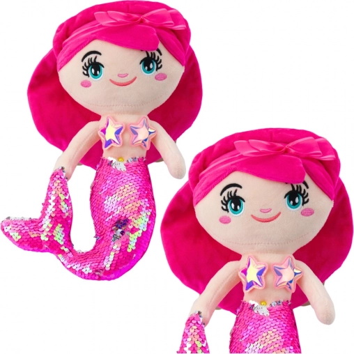 Sirenetta rosa di peluche con coda di paillettes 30 cm