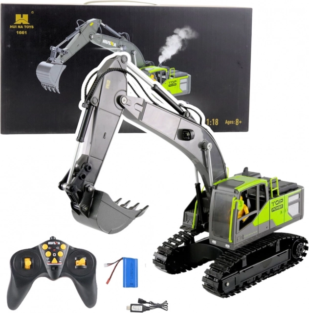 Escavatore cingolato RC con vapore HUINA 1:18 verde