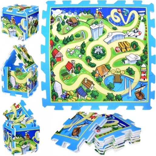 Puzzle in schiuma città – strade, tappetino da gioco per bambini 93 × 93 cm
