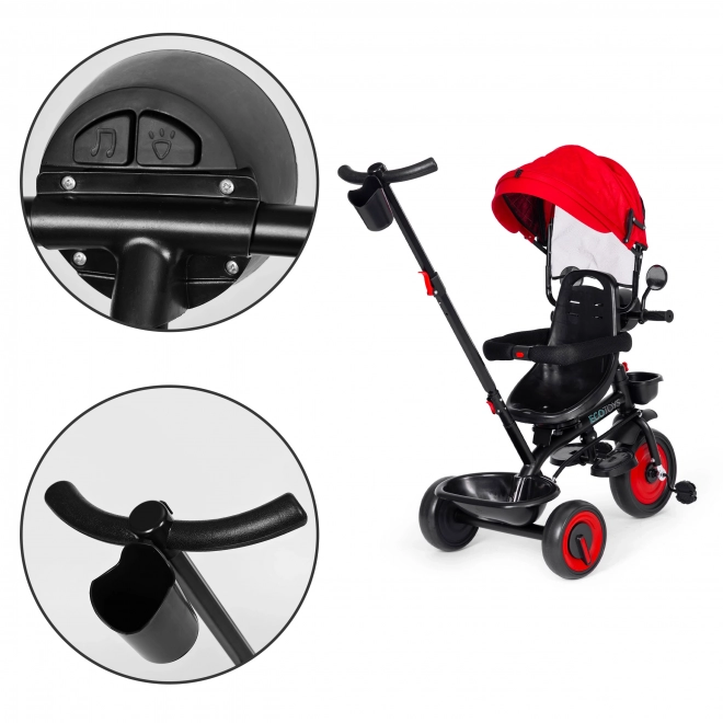 Triciclo 3-in-1 con sedile girevole e cappottina rossa di ECOTOYS