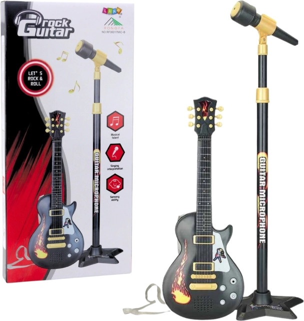 Set musicale per bambini con chitarra e microfono su treppiede – nero