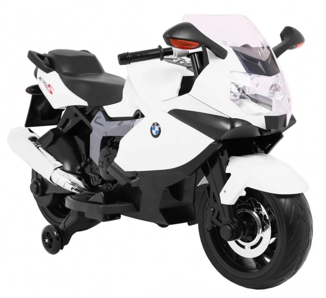 BMW K1300S Motocicletta per Bambini a batteria bianca + ruote ausiliarie + suoni Luci + partenza lenta