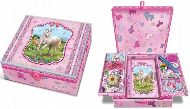 Set con scatola a scaffali - Unicorni