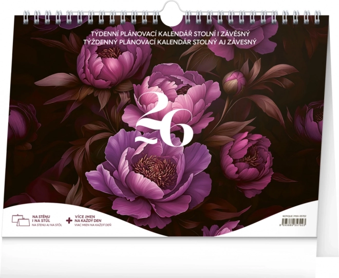 Calendario pianificatore settimanale Fiori viola 2026, 30 x 21 cm