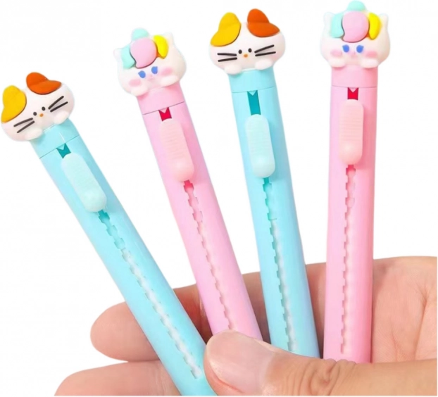 Gomma estraibile con figurina di gatto blu rosa
