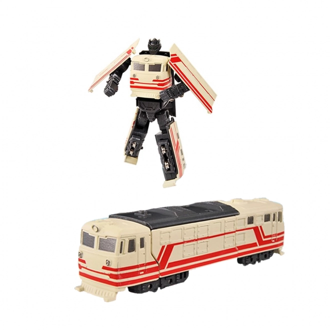 Robot in metallo trasformabile in locomotiva beige