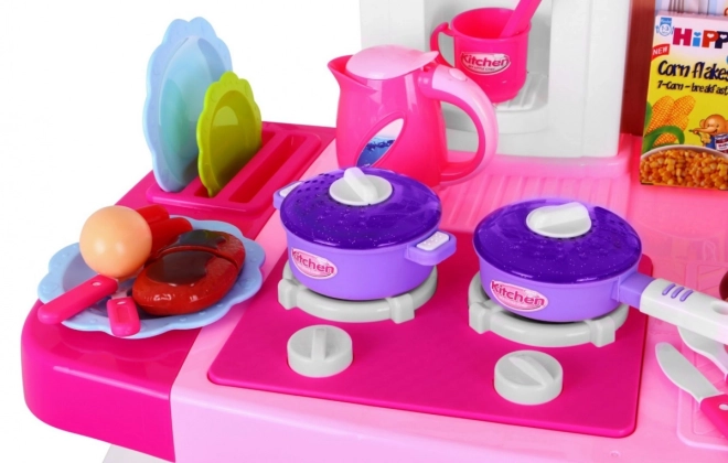 Grande cucina interattiva blu per bambini 3+ con fornelli, rubinetto e pannello audio – rosa