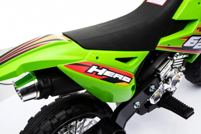 Moto elettrico per bambini verde con luci LED e ruote opzionali