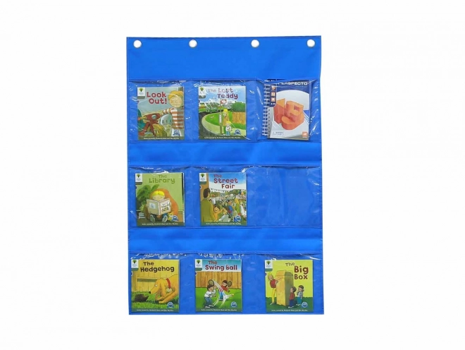 Pannello in Tessuto con Tasche per Libri e Immagini Blu