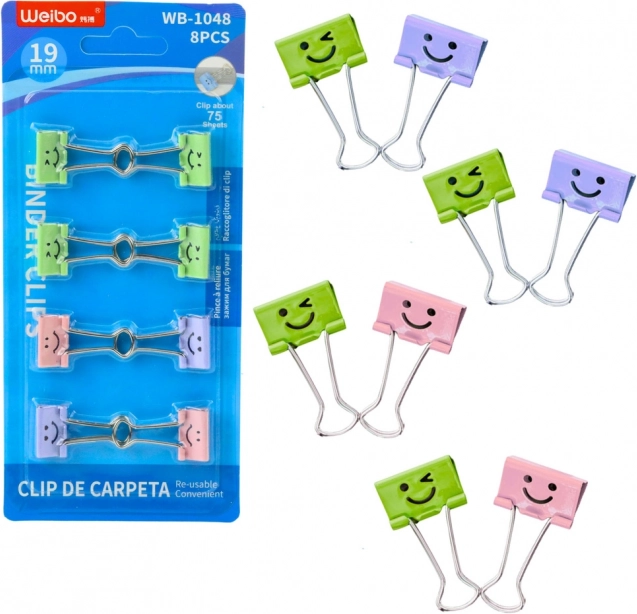 Set di clip da ufficio colorate con sorrisi 8 pezzi 19 mm