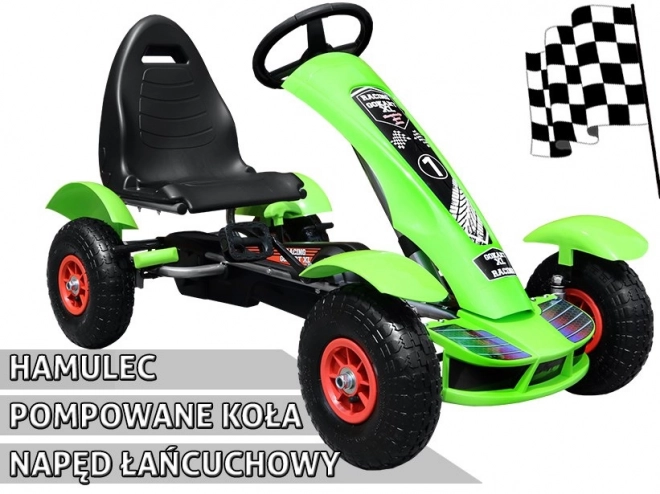 Kart a pedali da corsa XL per bambini 3+ Verde + Ruote gonfiabili + Sedile regolabile + Ruota libera