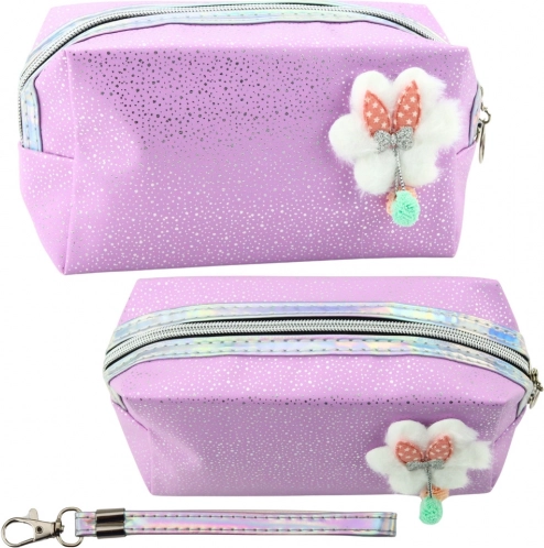 Astuccio cosmetico con fiocco e brillantini Viola