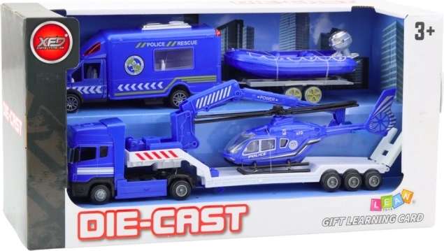 Set di veicoli di soccorso con elicottero della polizia blu
