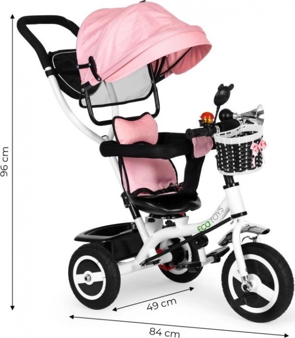 Triciclo con tettuccio rotante e ruote robuste rosa Ecotoys