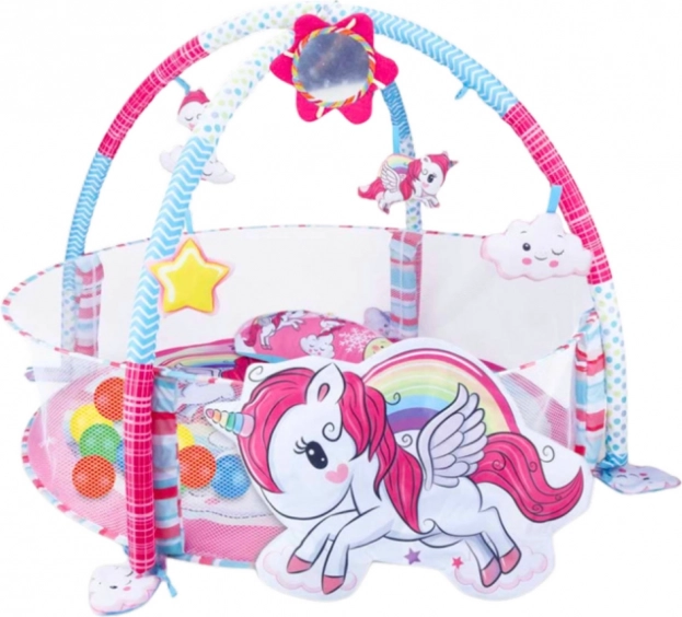 Tappeto da gioco educativo 3 in 1 per neonati con unicorno rosa