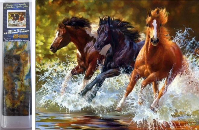 Pittura diamantata – cavalli nel fiume 30 × 40 cm
