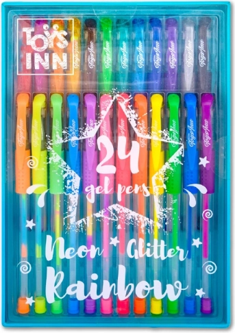 Set di 24 penne gel TOYS INN – neon, glitter e arcobaleno