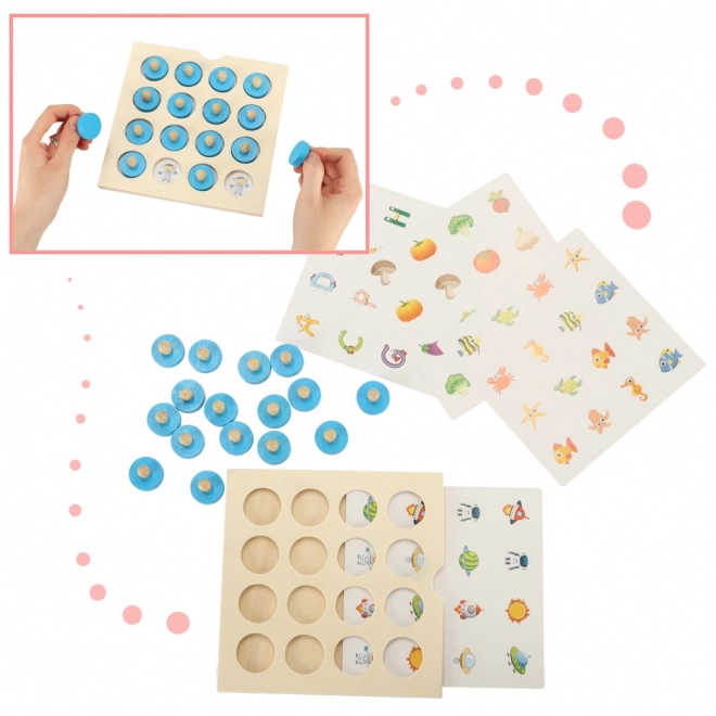 Gioco da tavolo memory in legno montessori con 4 carte