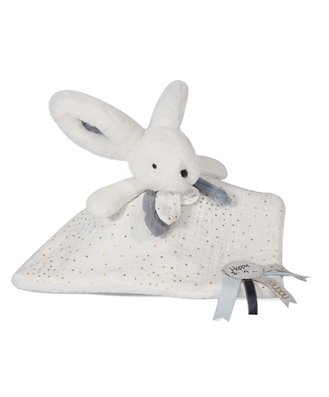 Doudou con coniglietto blu e copertina quadrata