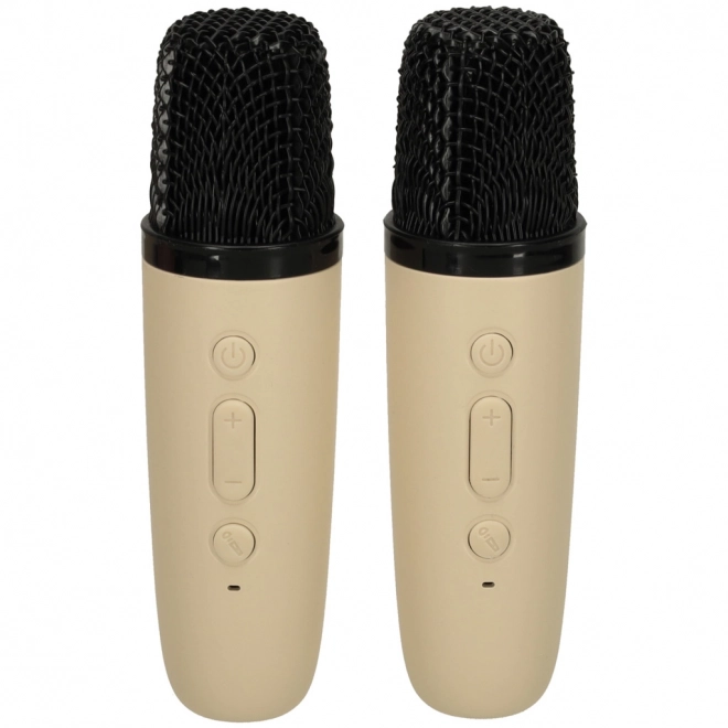 Set karaoke con due microfoni e altoparlante portatile Bluetooth LED beige