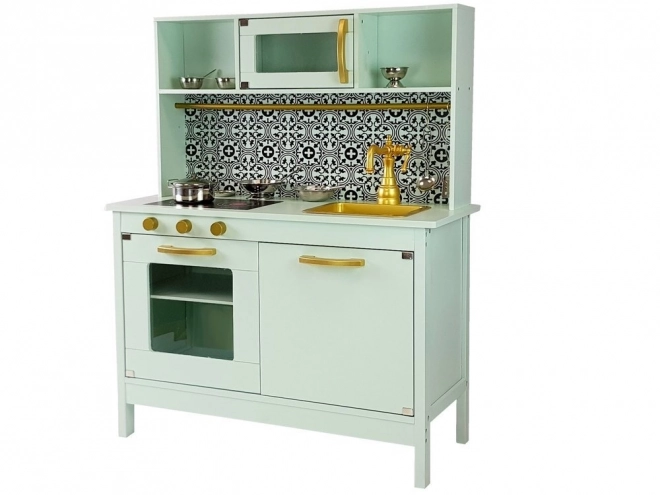 Cucina in legno Emma menta con accessori in acciaio inossidabile