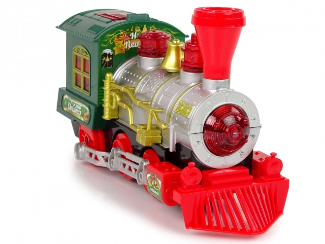 Locomotiva di Natale Verde con Luci e Suoni a Batteria