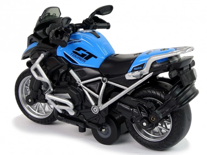 Motocicletta GT blu pull-back con suoni e luci