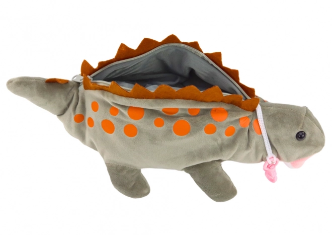 Peluche Dinosauro Portapenne Grigio con Ganci