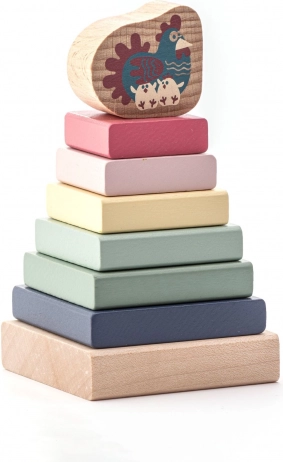 Cubika piramide colorata in legno pastello con gallinella – puzzle da 8 pezzi