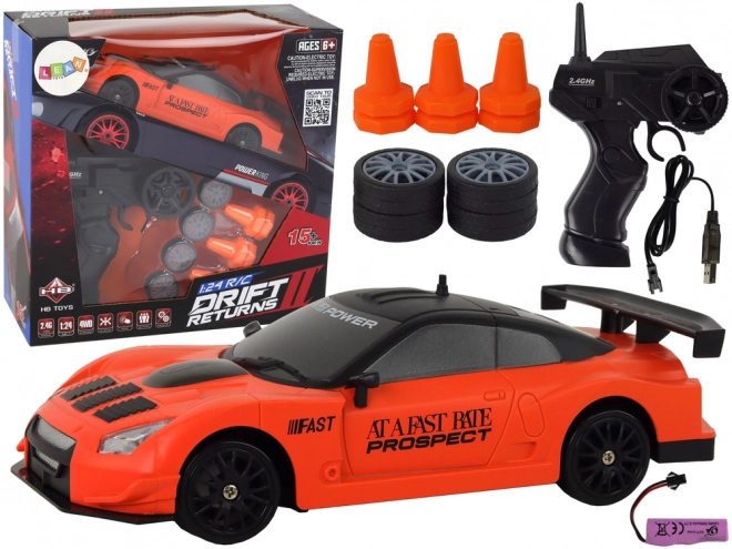 Auto Sportivo Telecomandato RC 1:24 Arancione con Ruote Intercambiabili