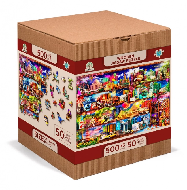 Puzzle in legno Libreria da Viaggio 2 in 1, 505 pezzi