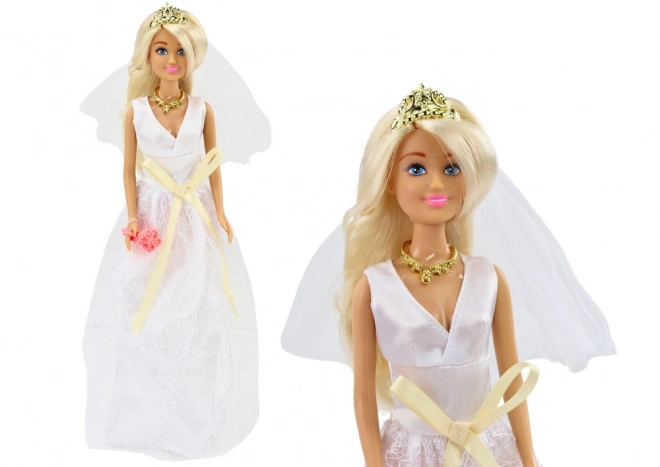 Bambola Anlily in abito da Sposa con Bouquet, Corona e Collana