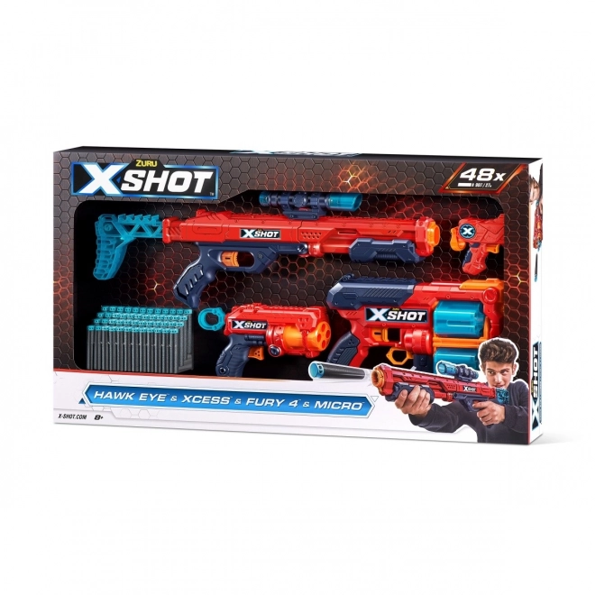 Set lanciatori X-Shot Excel Hawk & Xcess & Fury 4 & Micro