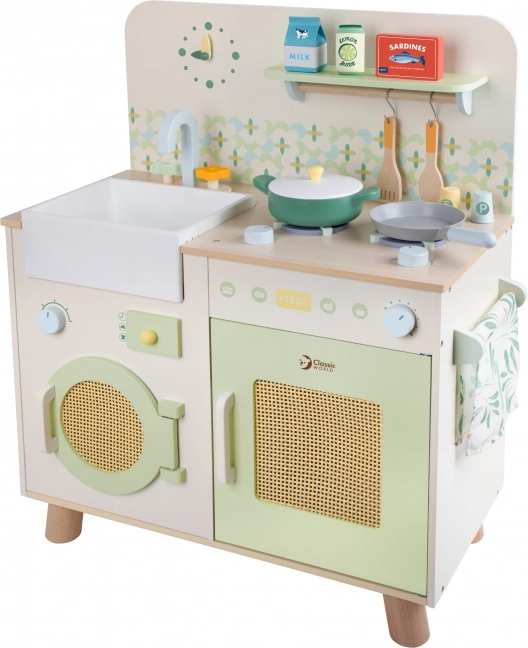Cucina multifunzionale in legno XXL con lavatrice e accessori