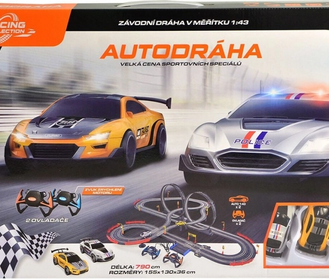 Pista automobilistica 790 cm con due auto, a batteria