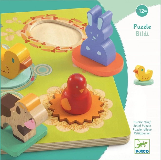 DJECO Puzzle in legno con anatroccolo e amici 5 pezzi