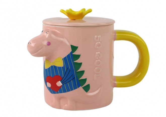 Tazza Rosa Con Coperchio Dinosauro