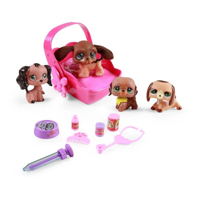 Set di Cuccioli con Accessori e Trasportino con Suoni e Luci