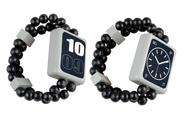 Orologio doppio lato in legno nero su cartellino