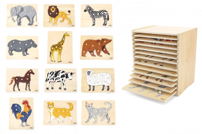 Set di puzzle in legno animali Montessori con supporto